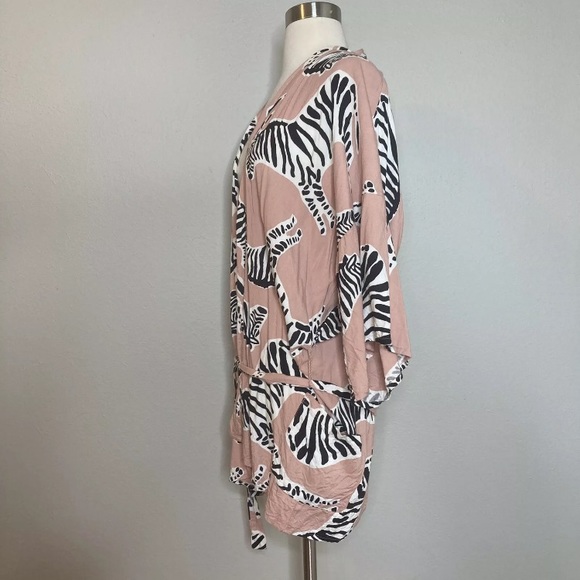 Emerson Fry Women’s Fete Kimono Zebra Print in Muted Clay Pink- Coverup - Picture 3 of 6